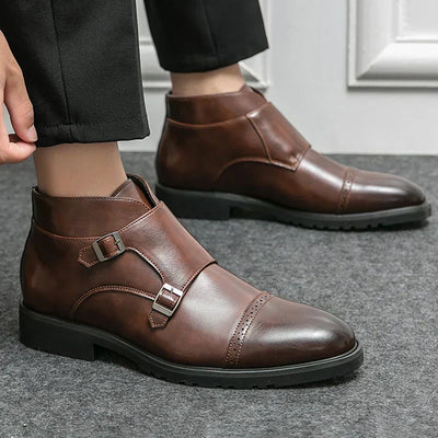 Darell | Double Monk Strap Orthopedic Leather Boots