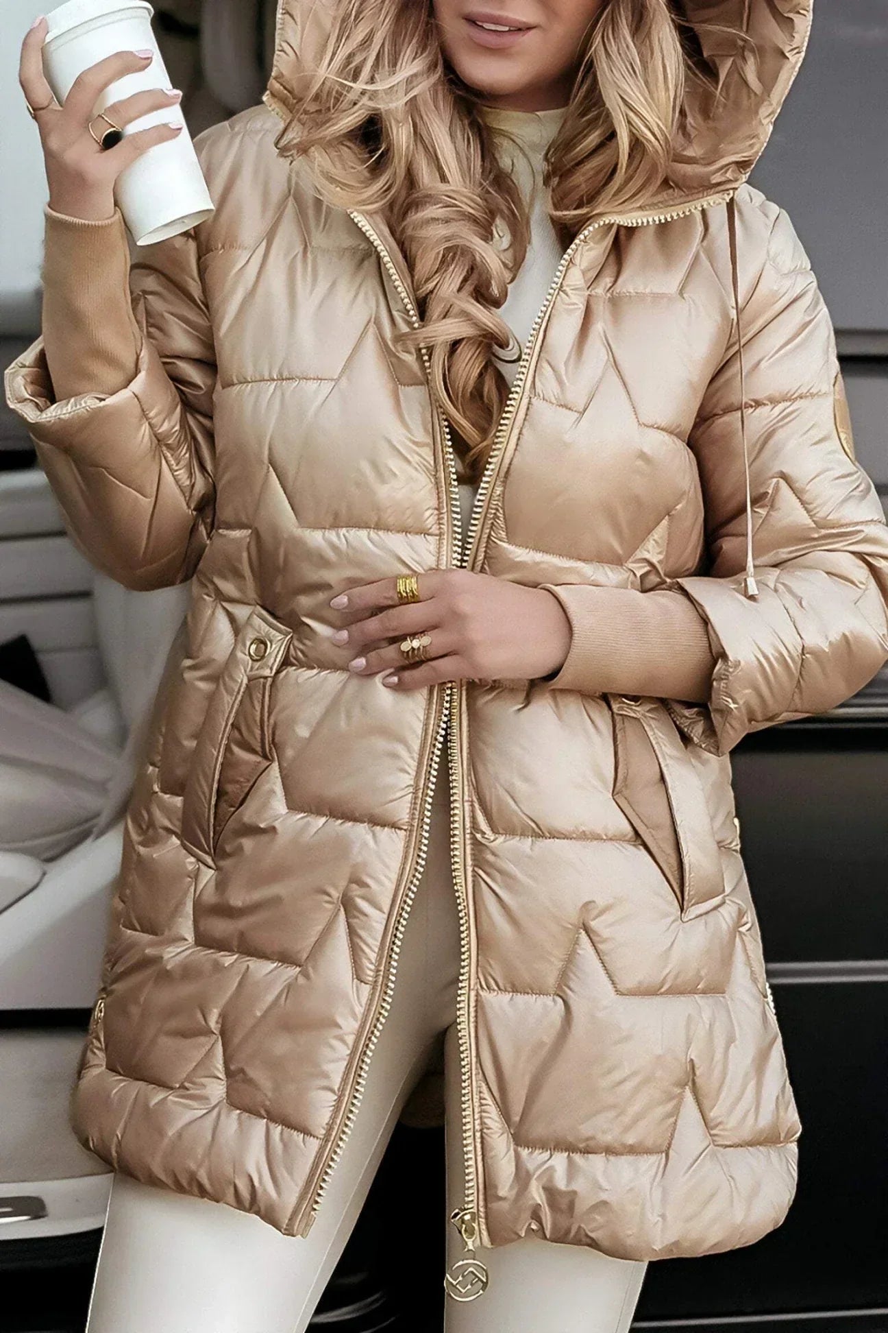 Lina | Long warm padded jacket with generous hood